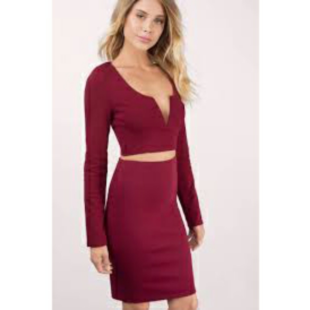 Tobi Kylie Bodycon Set - Wine - xs- top and skirt